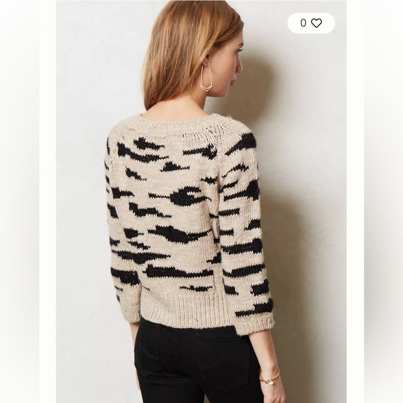 ANTHROPOLOGIE Sleeping On Snow Zebra Chunky Knit Cardigan M Wool Mohair Tan - Picture 2 of 10